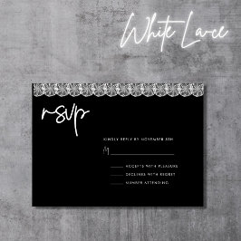 Moderne Zwarte & Witte Kanten Huwelijks RSVP Kaart