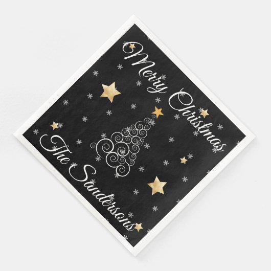 Moderne zwarte witte kerstgolfboom servet (Hoek)