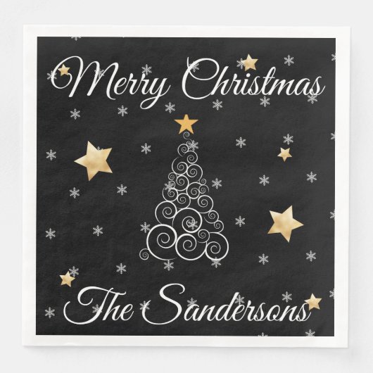 Moderne zwarte witte kerstgolfboom servet (Voorkant)