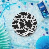 Moderne zwarte witte Koe Huidtextiel Dierafdrukken Papieren Bordje (Feest)