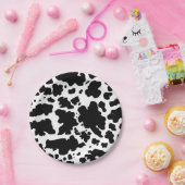 Moderne zwarte witte Koe Huidtextiel Dierafdrukken Papieren Bordje (Feest)