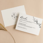 Moderne zwarte witte legant bruiloft — Minimale de Informatiekaartje<br><div class="desc">Modern Black White Elegant Wedding Minimal Details Enclosure Kaart Monogram achteraan.</div>