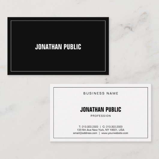 Moderne, zwarte, witte legante minimalist visitekaartje (Voorkant / Achterkant)
