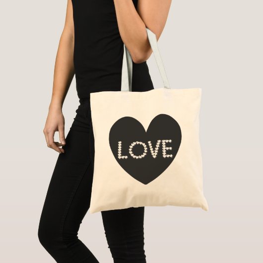 Moderne Zwarte Witte Liefdesharttypografie Tote Bag (Voorkant (product))