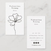 Moderne zwarte witte lijn kunst bloementekening el visitekaartje (Voorkant / Achterkant)