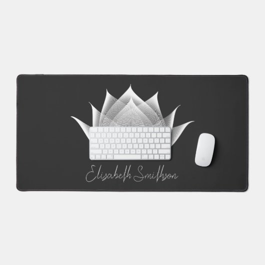 Moderne Zwarte & Witte Lotusbloem Elegante Voeg Na Bureaumat (Keyboard & Muis)