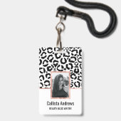 Moderne zwarte witte luipaard dierprintpatroon badge (Voorzijde met lanyard)