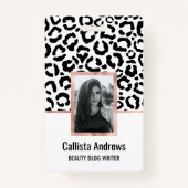 Moderne zwarte witte luipaard dierprintpatroon badge (Voorkant)