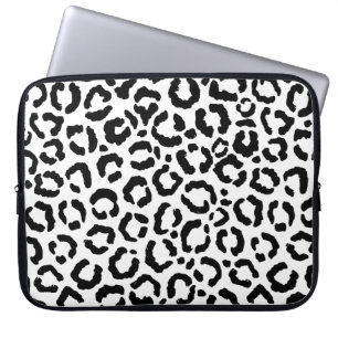 Moderne zwarte witte luipaard dierprintpatroon laptop sleeve