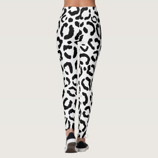 Moderne zwarte witte luipaard dierprintpatroon leggings (Achterkant)