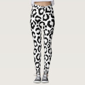 Moderne zwarte witte luipaard dierprintpatroon leggings (Voorkant)