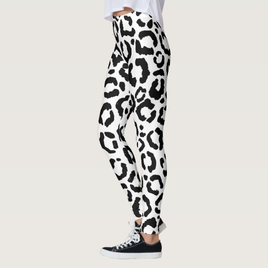 Moderne zwarte witte luipaard dierprintpatroon leggings (Links)