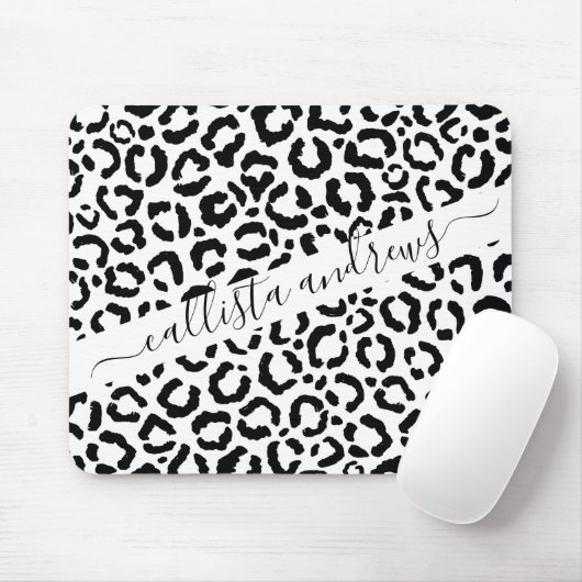 Moderne zwarte witte luipaard dierprintpatroon muismat (Met muis)
