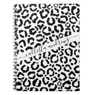 Moderne zwarte witte luipaard dierprintpatroon notitieboek