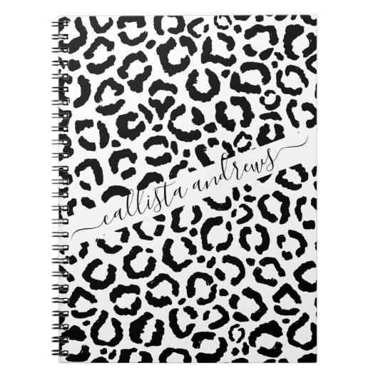 Moderne zwarte witte luipaard dierprintpatroon notitieboek (Voorkant)