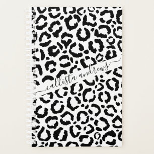 Moderne zwarte witte luipaard dierprintpatroon planner
