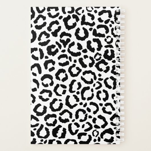 Moderne zwarte witte luipaard dierprintpatroon planner (Achterkant)