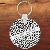 Moderne zwarte witte luipaard dierprintpatroon sleutelhanger (Voorkant)