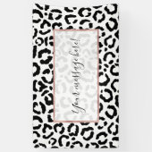 Moderne zwarte witte luipaard dierprintpatroon spandoek (Verticaal)