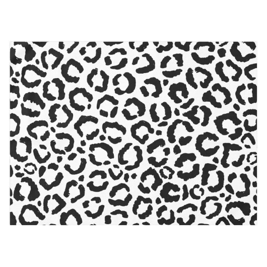 Moderne zwarte witte luipaard dierprintpatroon tafelkleed (Voorkant (Horizontaal))