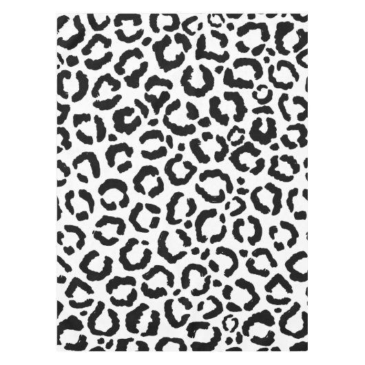 Moderne zwarte witte luipaard dierprintpatroon tafelkleed (Voorkant)
