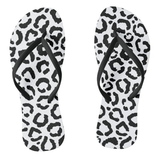 Moderne zwarte witte luipaard dierprintpatroon teenslippers (Voetbed)