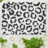 Moderne zwarte witte luipaard dierprintpatroon theedoek (Gevouwen)