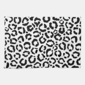 Moderne zwarte witte luipaard dierprintpatroon theedoek (Horizontaal)