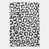 Moderne zwarte witte luipaard dierprintpatroon theedoek (Verticaal)