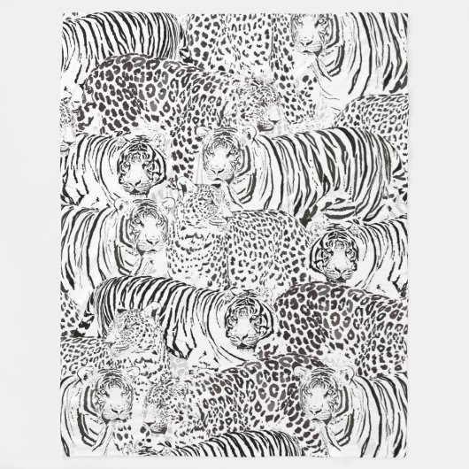 Moderne zwarte witte luipaard tijger dieren fleece deken (Voorkant)
