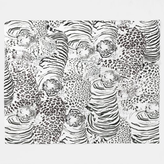 Moderne zwarte witte luipaard tijger dieren fleece deken (Voorkant (Horizontaal))