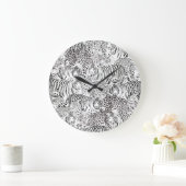 Moderne zwarte witte luipaard tijger dieren grote klok (Huis)