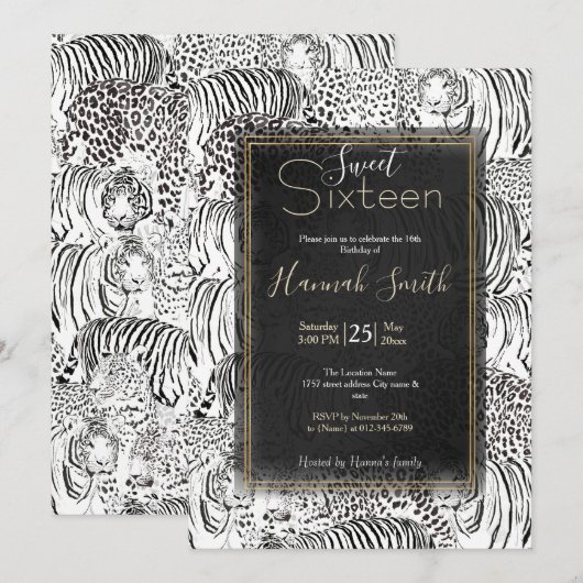 Moderne zwarte witte luipaard tijger dieren kaart (Voorkant / Achterkant)