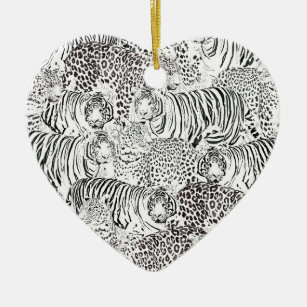 Moderne zwarte witte luipaard tijger dieren keramisch ornament