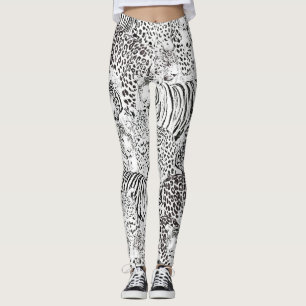 Moderne zwarte witte luipaard tijger dieren leggings