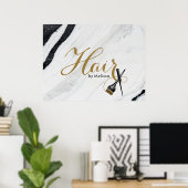 Moderne zwarte & witte marmer Gold Hair-stylist Poster (Thuiskantoor)