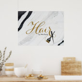 Moderne zwarte & witte marmer Gold Hair-stylist Poster (Keuken)
