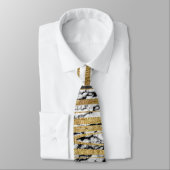 Moderne zwarte witte marmer met Faux Gold Stripes Stropdas (Gebonden)