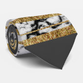Moderne zwarte witte marmer met Faux Gold Stripes Stropdas (Opgerold)