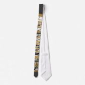 Moderne zwarte witte marmer met Faux Gold Stripes Stropdas (Achterkant)