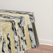 Moderne zwarte witte marmer met Faux Gold Stripes Tafelkleed (Voorbeeld)
