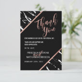 Moderne zwarte witte marmer Roos Gold Chic Bedankkaart (Staand voorkant)