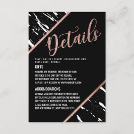 Moderne zwarte witte marmer Roos Gold Chic - detai Informatiekaartje