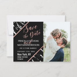 Moderne zwarte witte marmer Roos Gold Chic Save The Date