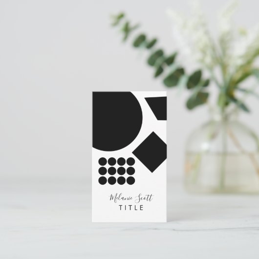 Moderne zwarte witte meetbare vormen rond punt visitekaartje (Staand voorkant)