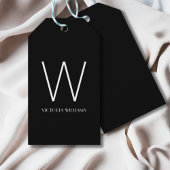 Moderne zwarte witte minimalistische monogram naam cadeaulabel