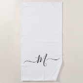 Moderne Zwarte Witte Monogram Beginletter Badhand Strandlaken (Voorkant)