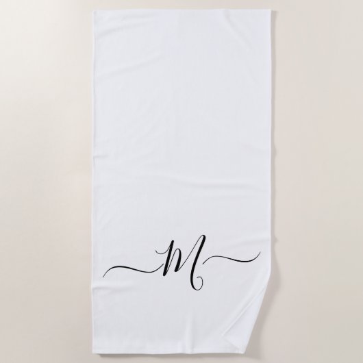 Moderne Zwarte Witte Monogram Beginletter  Badhand Strandlaken (Voorkant)
