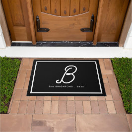 Moderne Zwarte Witte Monogram Beginletter Familien Deurmat