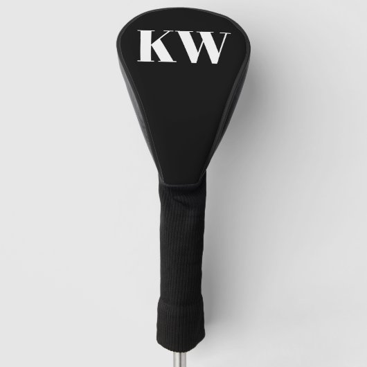 Moderne Zwarte Witte Monogram Beginletters Geperso Golfheadcover (Voorkant)